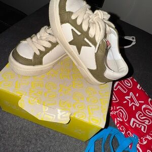 Golden Goose White and Green Star Sneakers